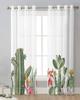 Idyllic Cactus Tropical Plants Sheer Curtains for Living Room Decoration Window Curtains Kitchen Tulle Voile Organza Curtains