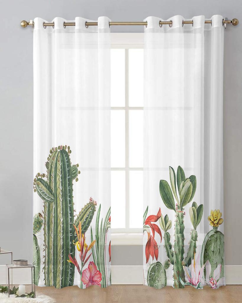 Idyllic Cactus Tropical Plants Sheer Curtains for Living Room Decoration Window Curtains Kitchen Tulle Voile Organza Curtains