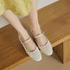 Krazing Pot Full Grain Leather Round Toe Med Heels Autumn Mary Janes Summer Shoes Women Pleated Decoration Pumps