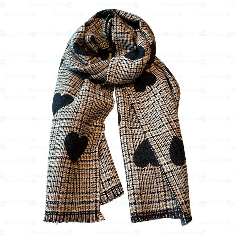 Shawl Women's Autumn Korean Design Versatile Fashion Love Grid Warm Skin Friendly Scarf Imitation Cashmere Scarf  Winter