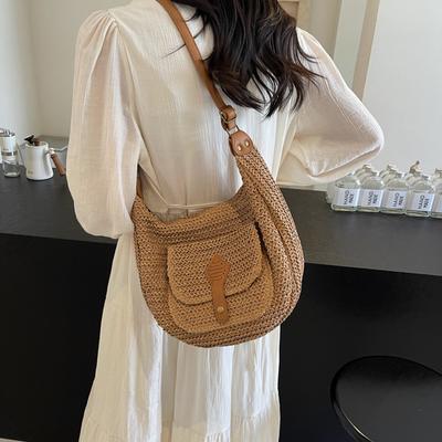 Straw Bag Women's 2025 Summer Vacation Beach Bag Versatile Messenger Bag Large Capacity Woven Dumpling Bag