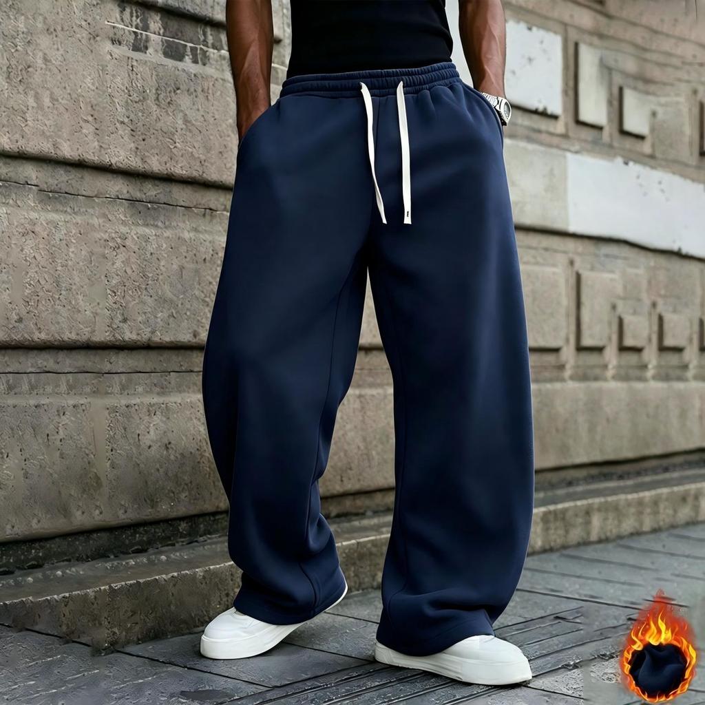 Men's Oversized Straight Leg Lined Sweatpants with Drapey Fit for Athletic Casual Wear