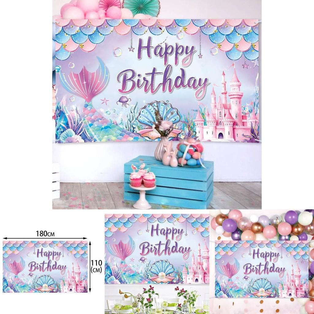 Mermaid Birthday Party Backdrop Fabric For Childrens Event Decoration