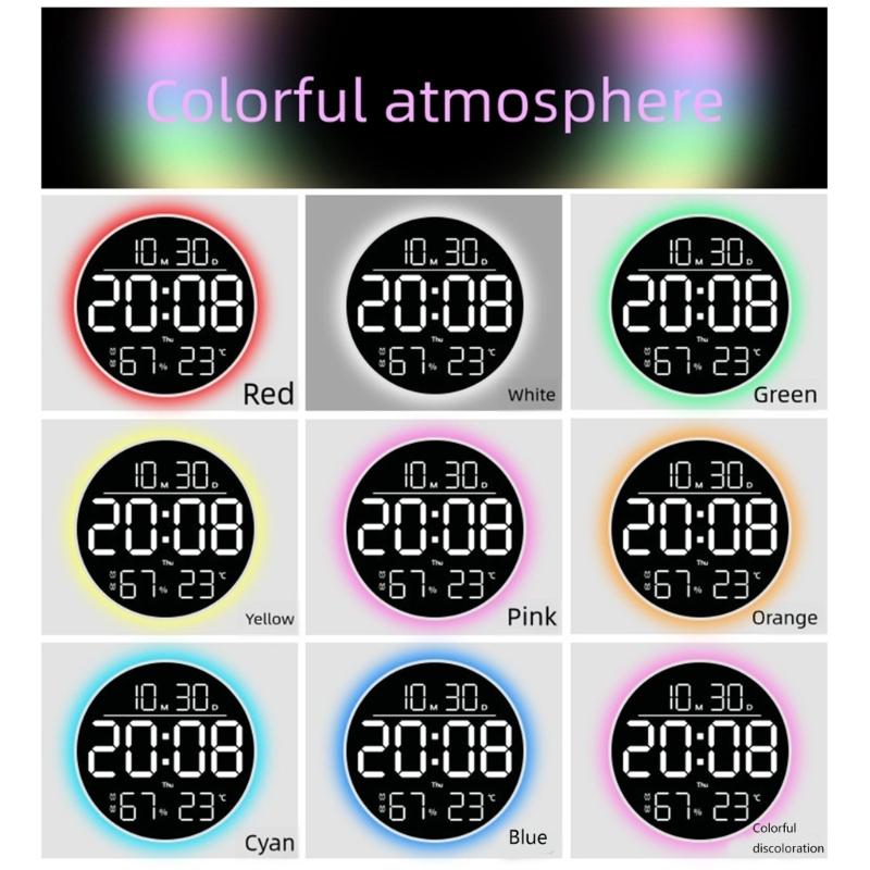  Color Changing LED Wall Clock With Oversized Display Quiet Mechanism Temperature Home
