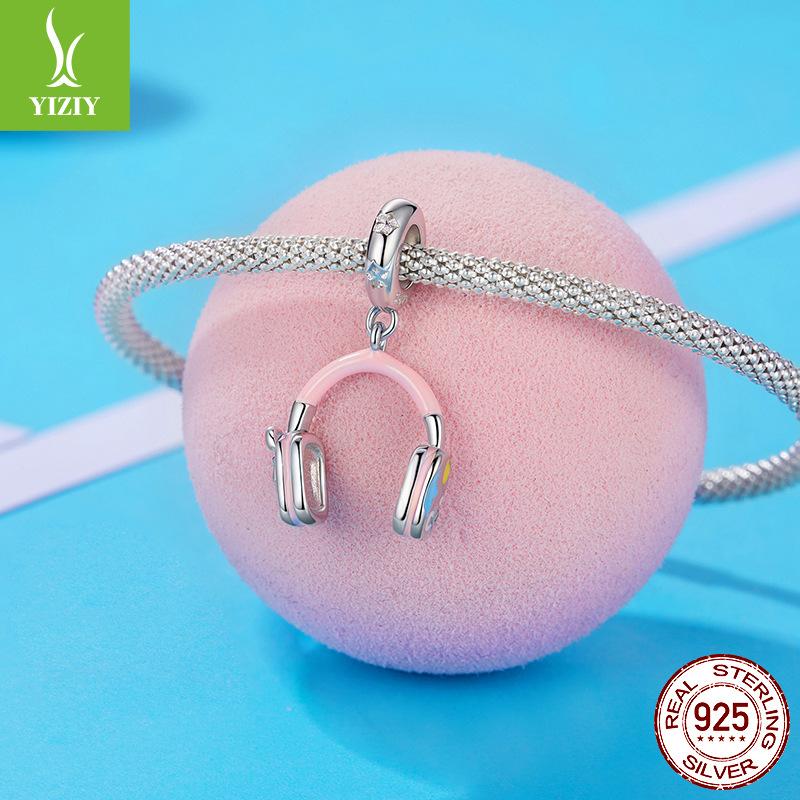 Pink Sports Series S925 Sterling Silver Pendant Accessories, Pink Girls Heart Tennis Volleyball Diy Beads