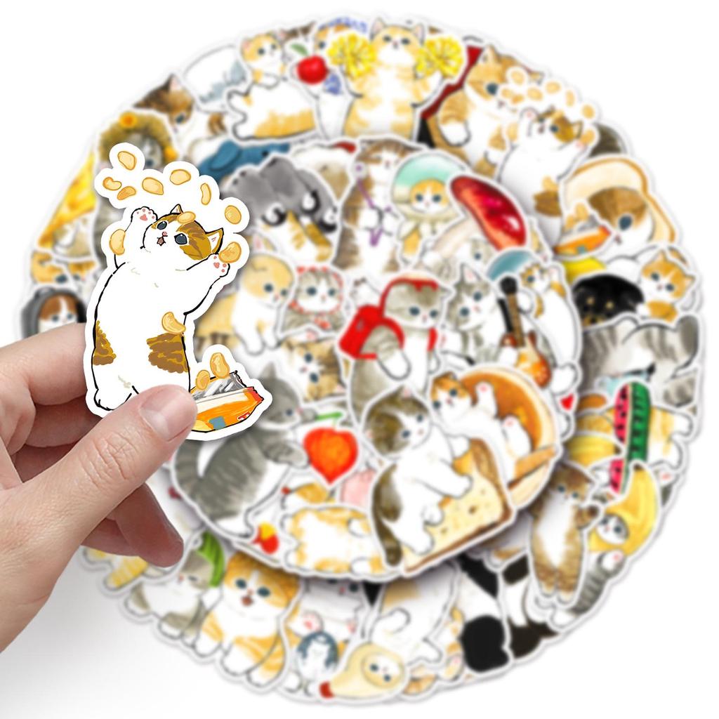 50 Cute Hand-Drawn Kitten Doodle Stickers for Water Bottles and Computers