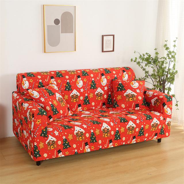 Christmas Sofa Covers For Living Room Stretch Spandex Sofa Slipcovers Elastic L Shaped Couch Cover Xmas Decoration