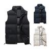 Men Cotton Vest Stand Collar Sleeveless Warm Elastic Hem Windproof Waistcoat Solid Color Zipper Buttons Placket Thickened Vest Coat with Pockets