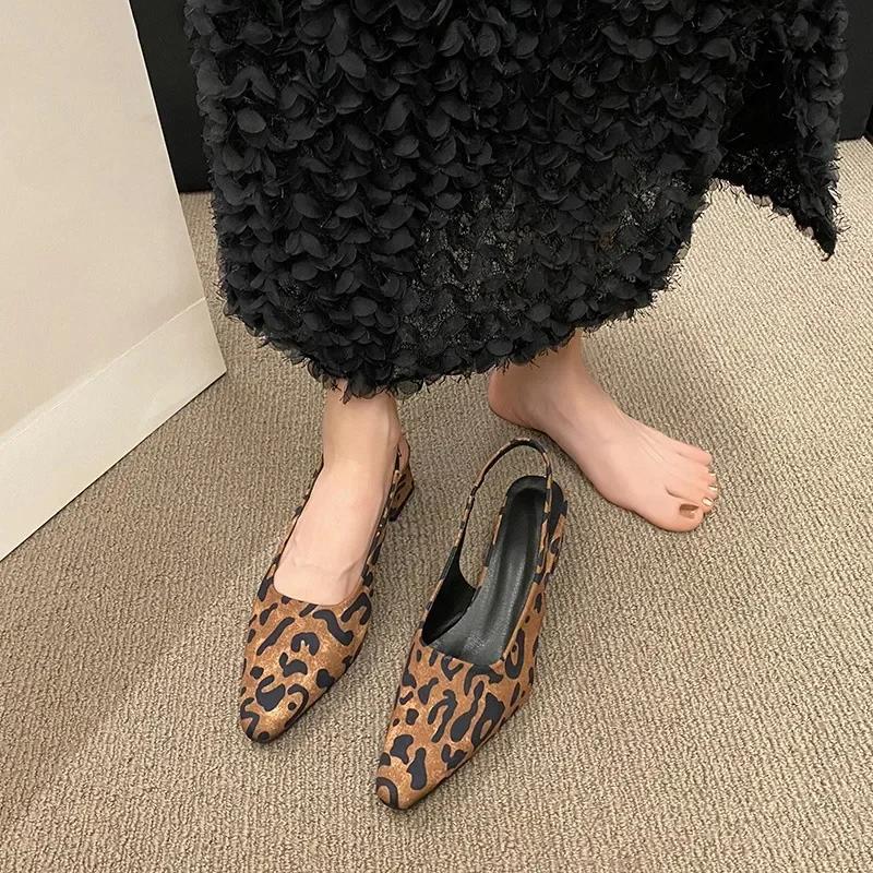 Fashion Summer Women Slingback Woman Flats Low ShoesHigh Heels Pointed Toe Flat Sandals Shoes Without Heels Leopard Print Ladies Casual