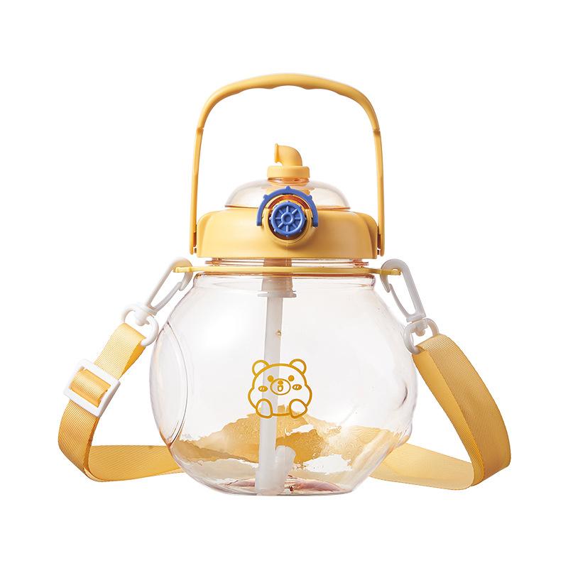 

Симпатичная пузатая детская уличная чашка для воды, подводная лодка с соломой и портативная космическая чашка для воды 1300ml жёлтый