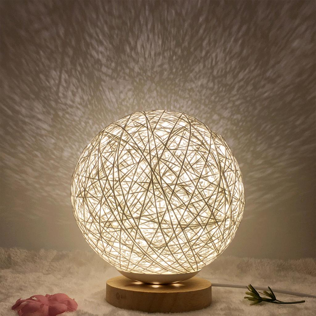 LED Reading Desk Lamp Rattan Ball Light USB Charging Modern Bedside Night for Bedroom Living Room Lighting Home Decoration