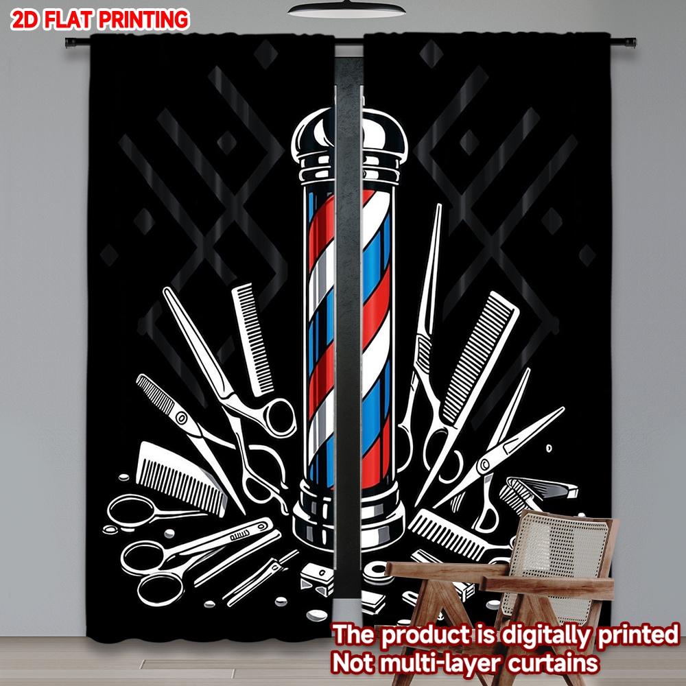 2D Flat Printing 2pcs Drapes Perfect for Barbershops Digital Printed Polyester Drapes Party Decorations Use for Festive