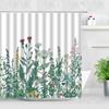 Natural Floral Shower Curtains Flowers Green Leaf Butterfly Water Color Art Nordic Modern Waterproof Bathroom Decor Curtain