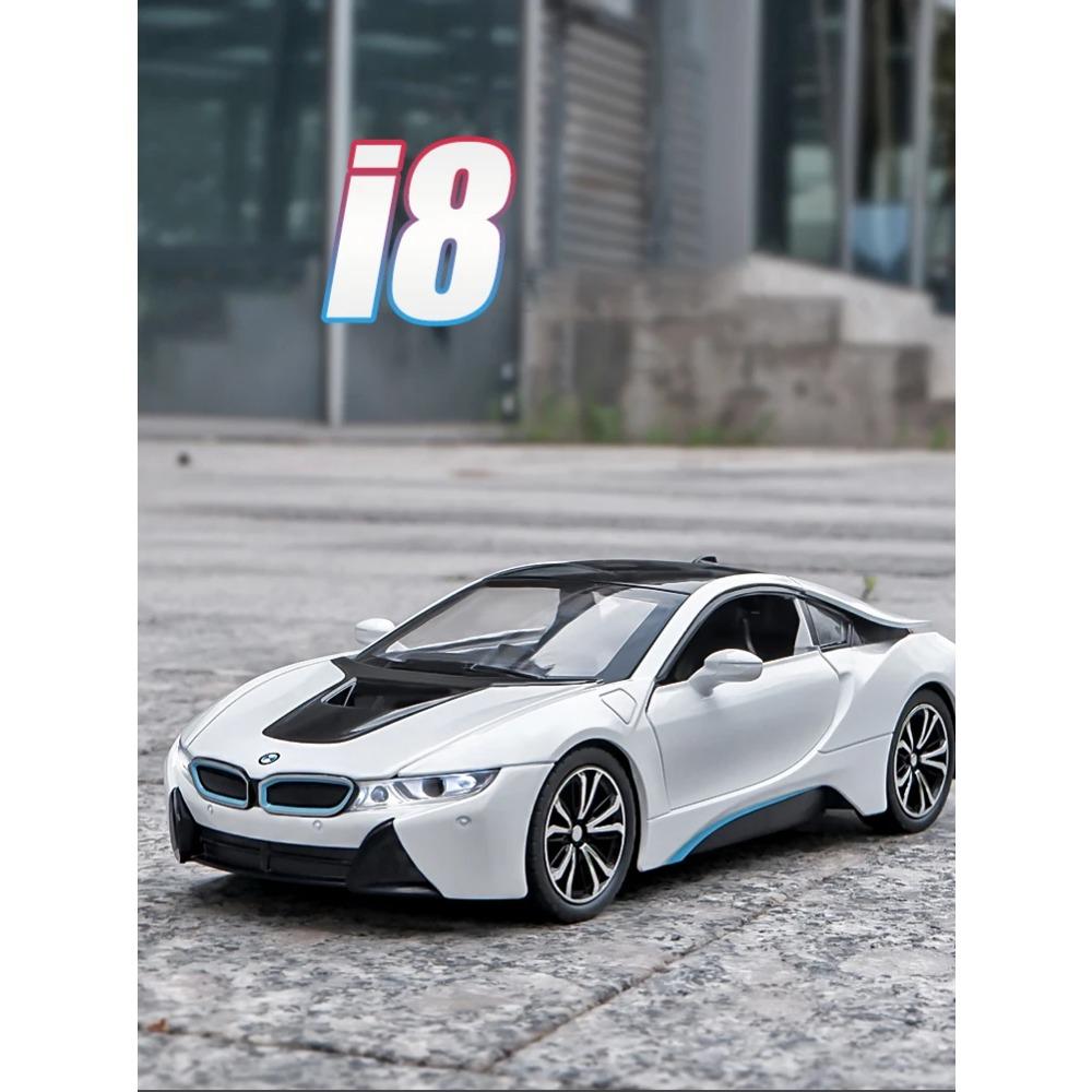 1/22 BMW I8 szuperautó ötvözet autómodell, fém játékautó, hanggal és fénnyel, fiúknak, gyűjthető ajándék