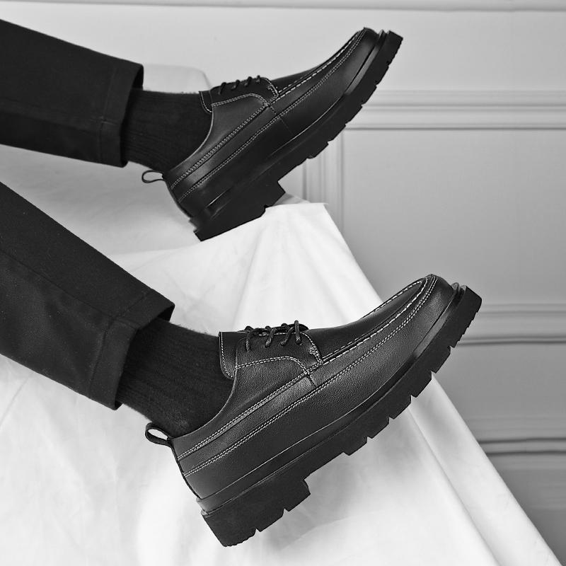 Men's round toe leather shoes Minimalist and versatile style Daily Office Outdoor Wedding Leisure Business Men's Black Sho