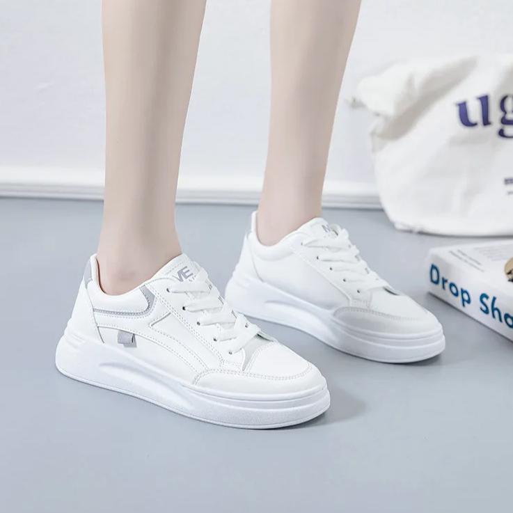 Outdoor Women Walking Shoes Skateboarding Shoes Women Sneakers PU Leather Lace-Up Breathable Jogging Casual Sneakers De Mujer