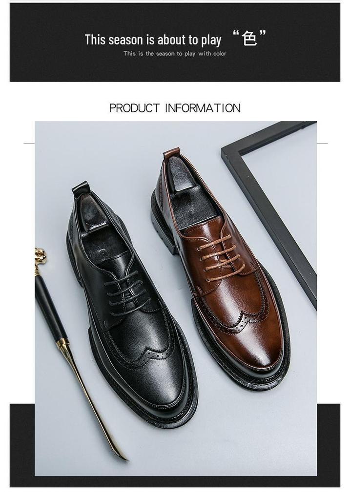 2025 Men's Korean Style Formal Brogue Leather Shoes - British Style Wedding & Business Casual Shoes, Size 45