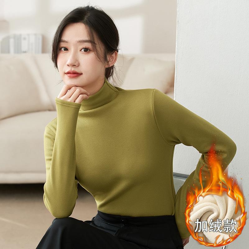 H5 fleece thickened semi-turtleneck modal shirt women's season high-end black warm