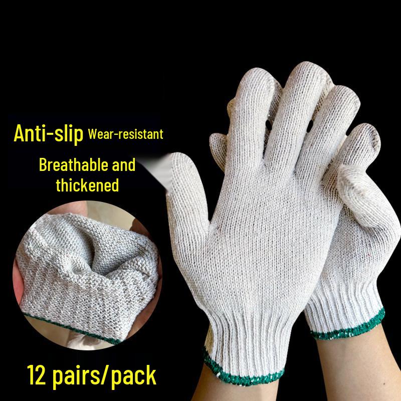 Jing Yu 700g Cotton Work Gloves, 12 Pairs