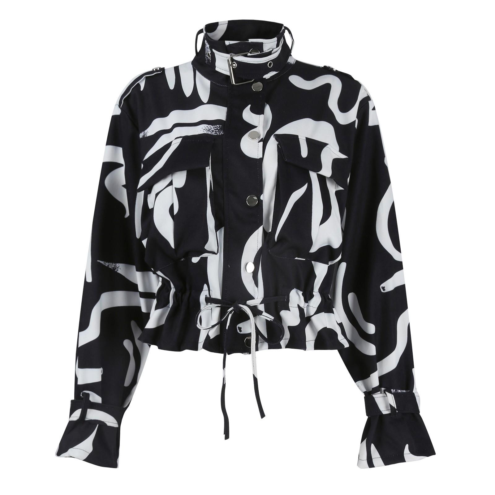 

Модная и зимняя короткая повседневная куртка с принтом для женщин L чёрный