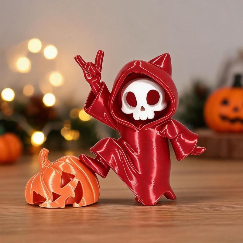 Pumpkin Skeleton Statues Halloween Grim Reapers Pumpkin Figurines Plastic Figure, Seasonal Display Accent for Entryway Shelf Desk Party Table, Office,