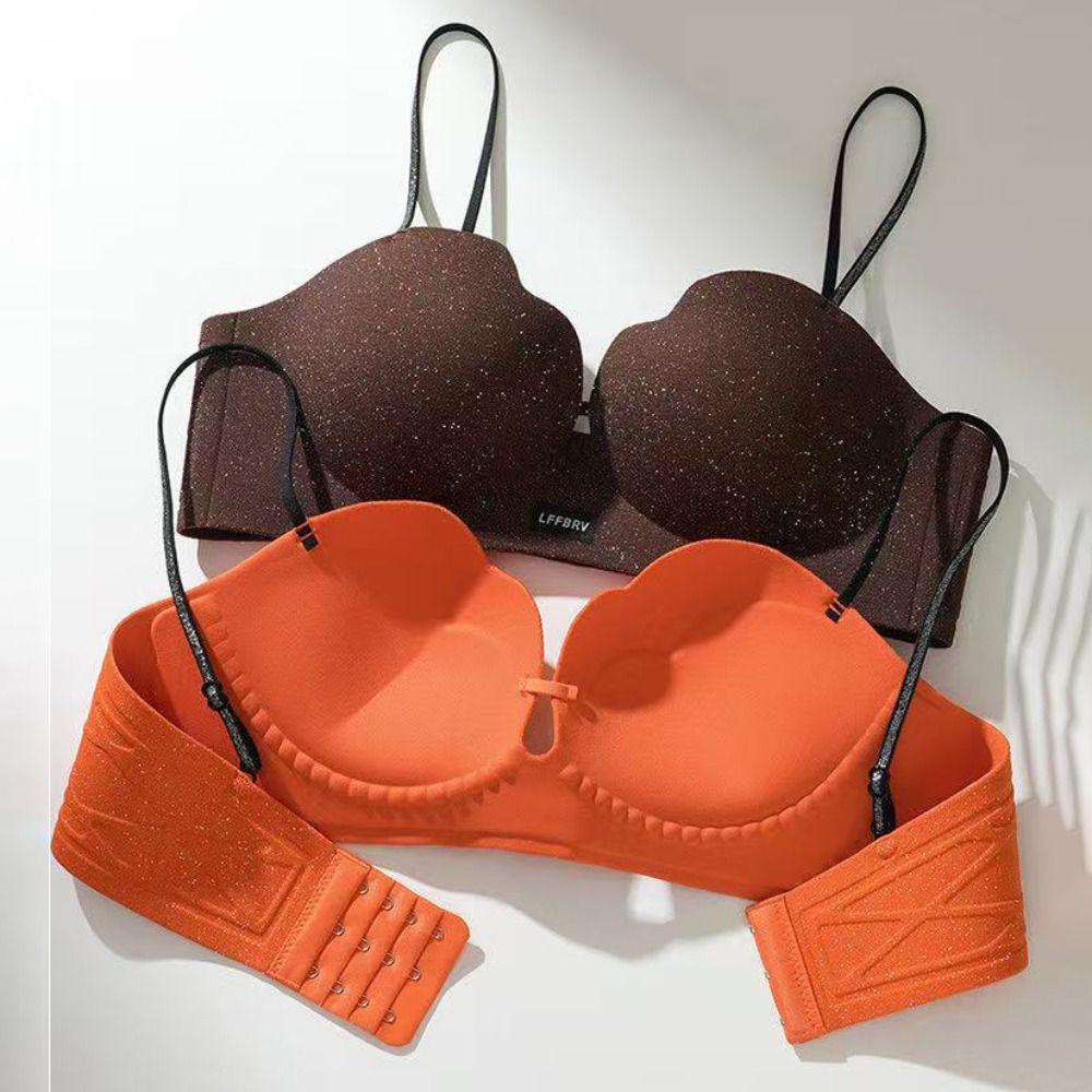 Shiny Petal Cup Bra Lifting Thick Padded Bra Adjustable Straps Push Up Bra Small Bust
