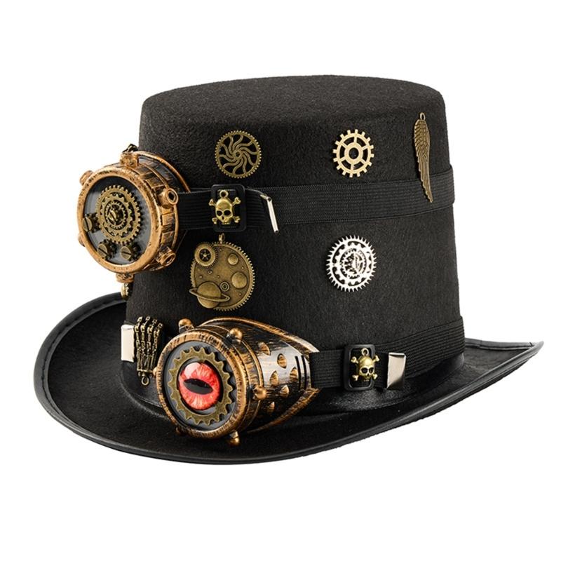 Victorian Steampunk Top Hat With Detachable Monocular Goggles Gothic Steampunk Headwear For Halloween Costume Parties 1