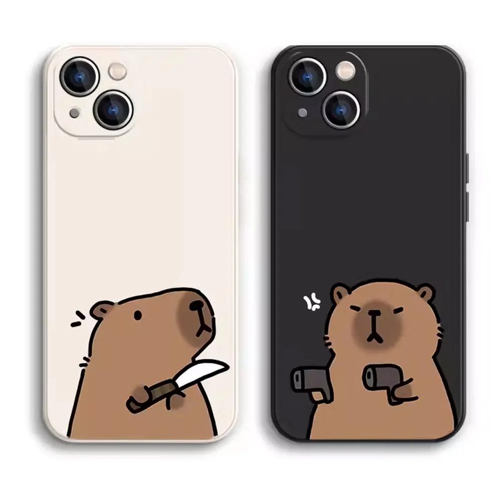 Soft Silicone Phone Case for IPhone 16 15 11 12 13 Pro Max Mini XS XR X 7 8 14 Plus Cartoon Animal Capybara Couple Paired Cover