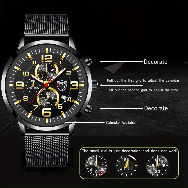 1pc Fashion Men's Calendar Business Quartz Watch, Men's Stainless Steel Mesh Band Watch with Box, Best Gifts for Him