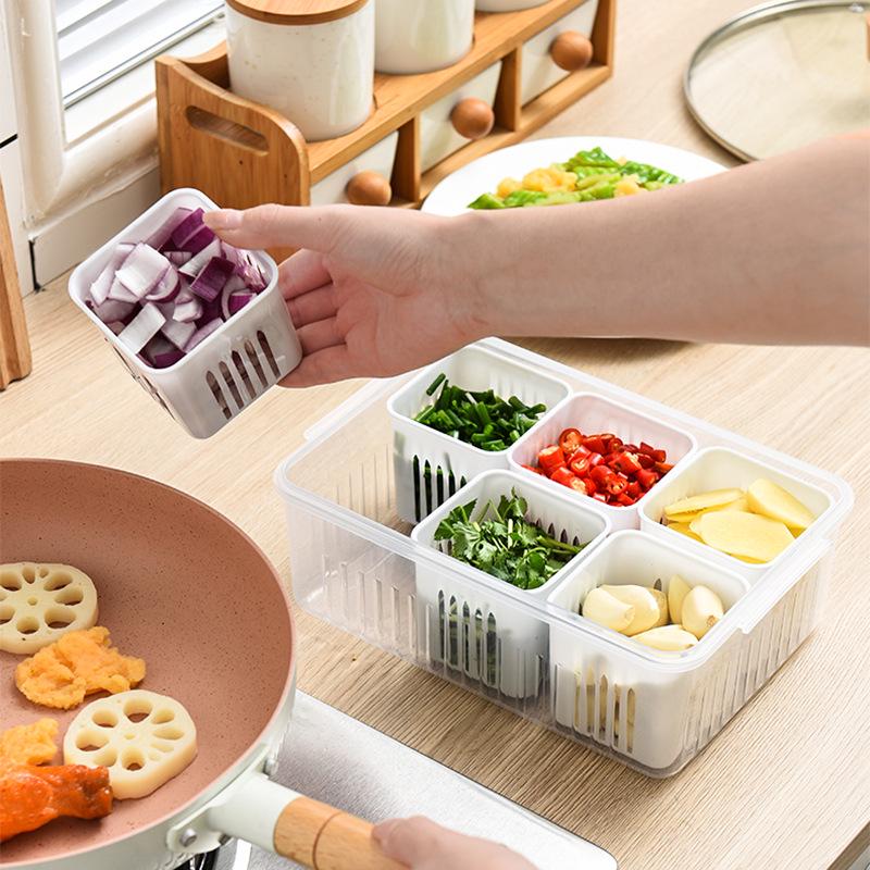 Fresh-Keeping Scallion, Ginger, Garlic Storage Box - Plastic Sealed Jar for Refrigerator