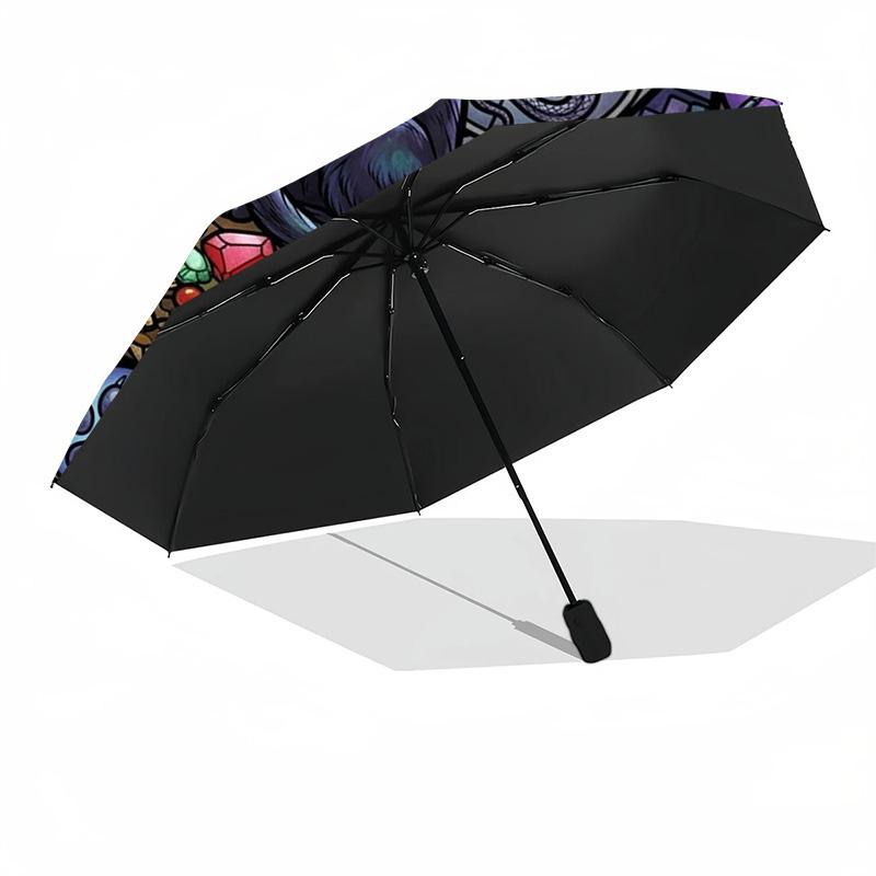 Mystical Cat Mandala pattern umbrella, portable and foldable design, 8 ribs, a casual accessory for Halloween, Christmas, and birthday gifts.