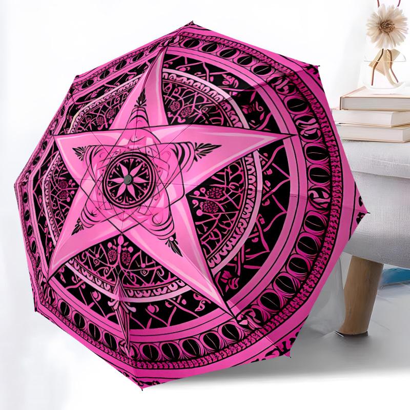 1pc Star Mandala Pattern Automatic Open/Close Umbrella - Compact Travel Umbrella, Perfect for Women & Men - Ideal Birthday/Christmas Gift, 204