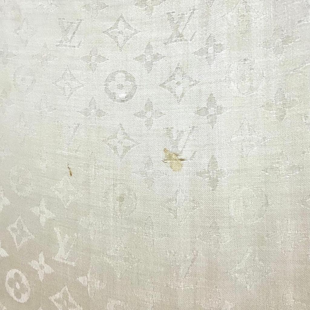 Used Louis Vuitton Monogram Large Stole Shawl Silk Wool Gray
