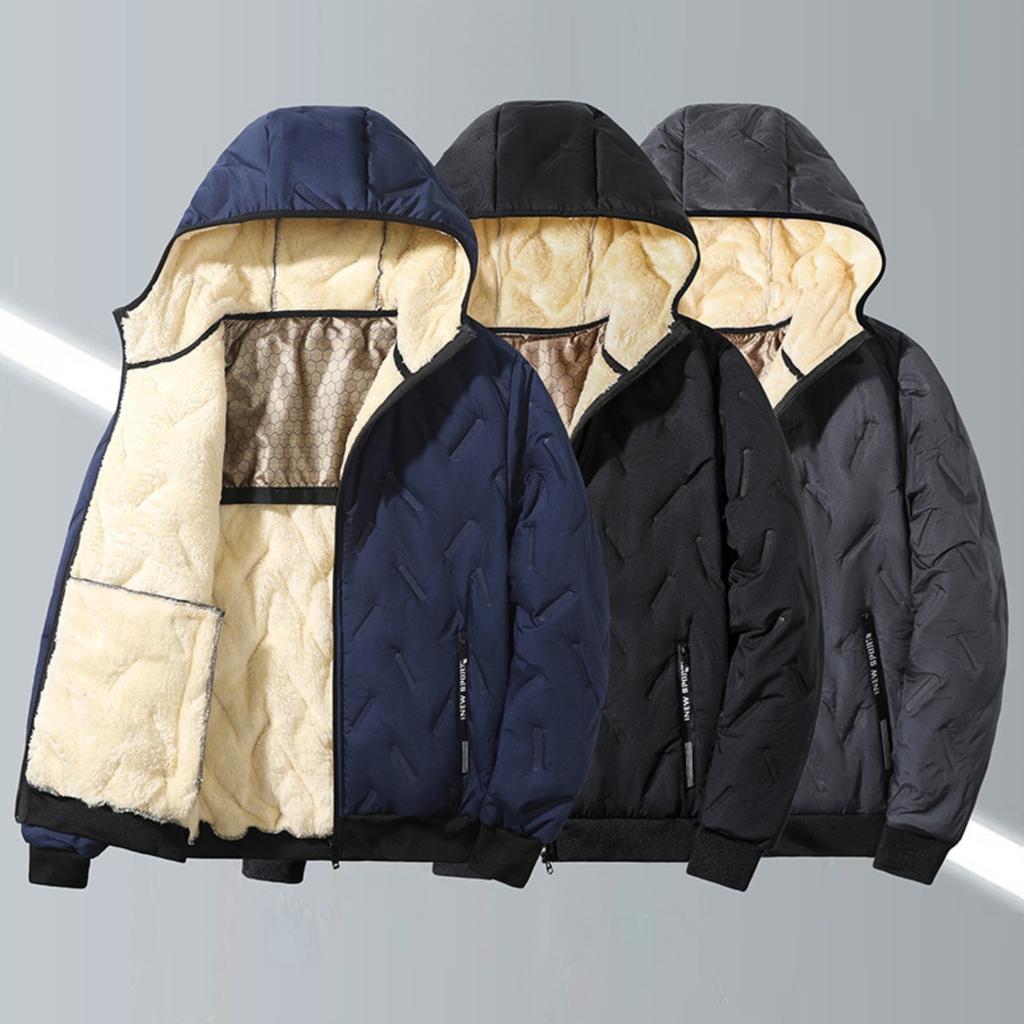 Hooded Cotton Jacket for Men with Plush Cotton Jacket for Winter, Warm Graphene Cotton Jacket, Ultrasonic Cotton Jacket for Men