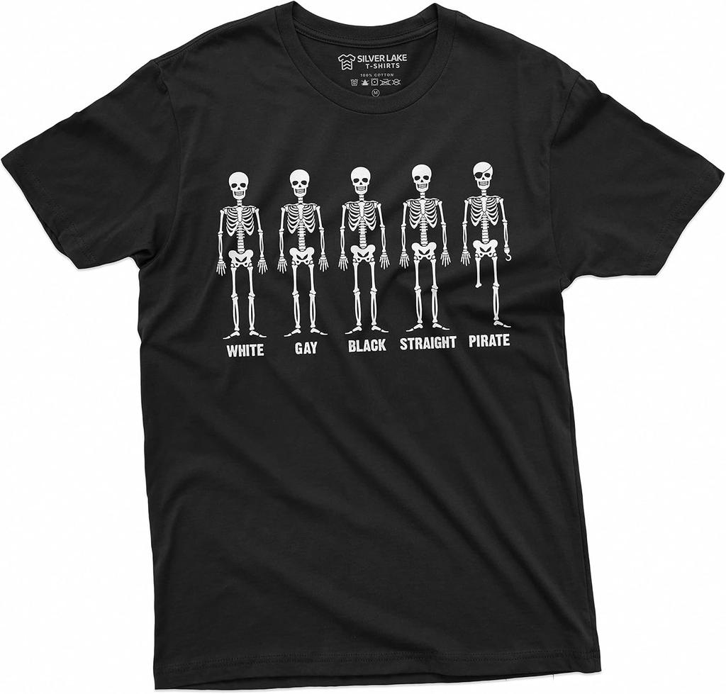 Equality Skeleton Tee Shirt White Gay Black Straight Pirate Halloween Funny Tee