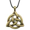 Triquetra Celtic Knot Pendant Necklace Wiccan Occult Protection Jewelry With 45cm Leather Chain