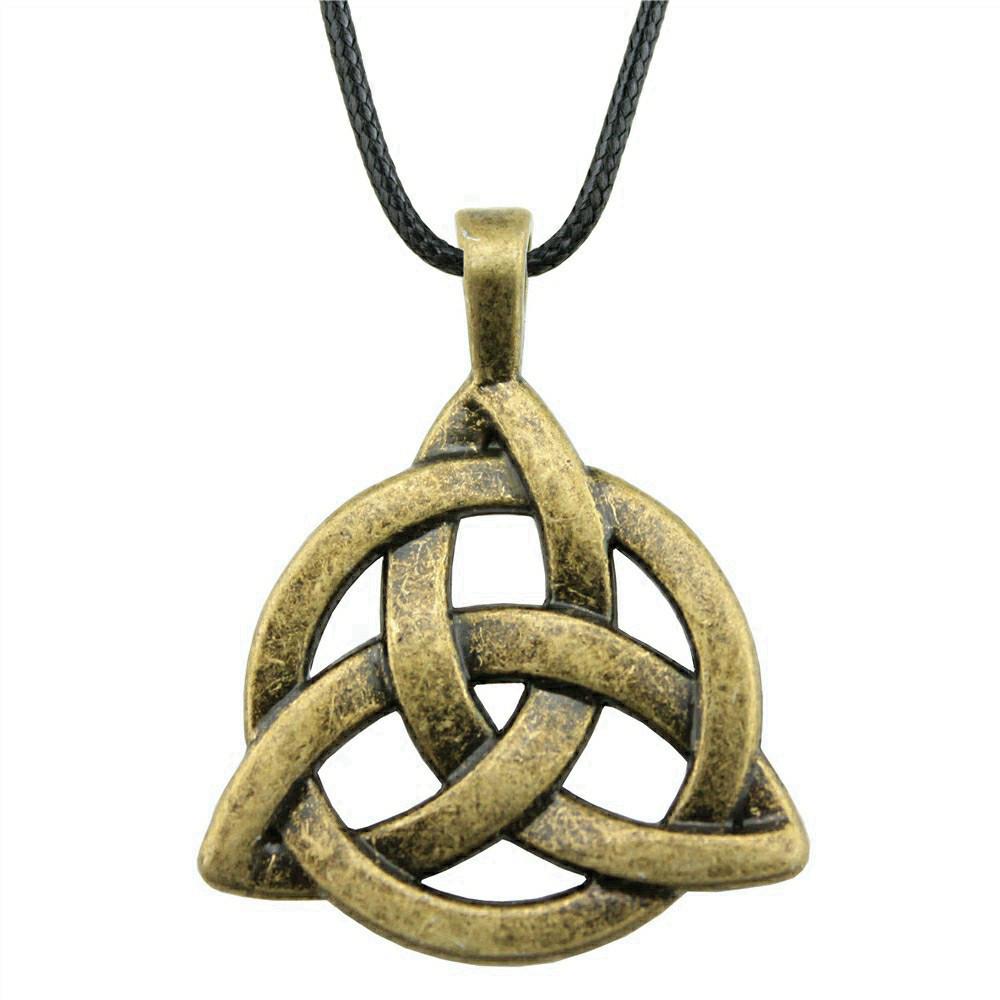 Triquetra Celtic Knot Pendant Necklace Wiccan Occult Protection Jewelry With 45cm Leather Chain