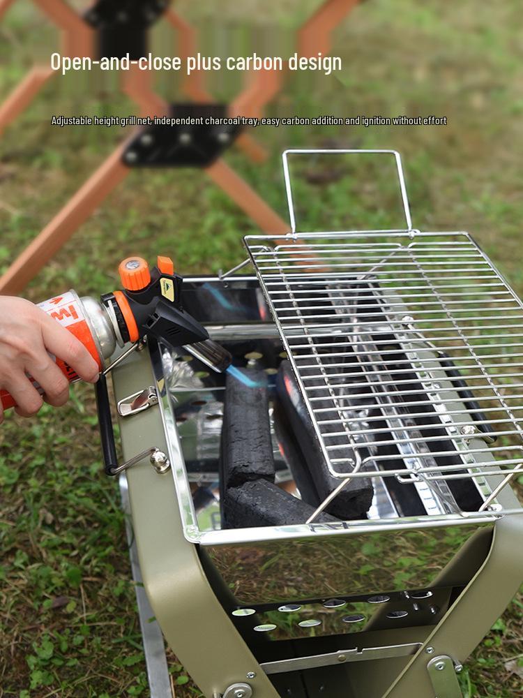 Portable Folding Outdoor Barbecue Grill & Utensils Set