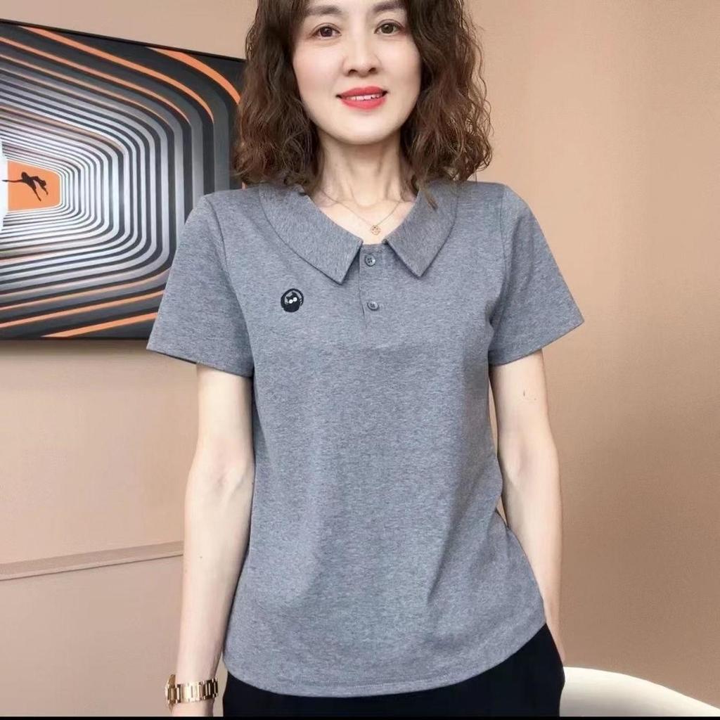 Women's Stylish Peter Pan Collar Cotton T-Shirt - Short-Sleeved, Casual, Slimming, Summer Fashion Top