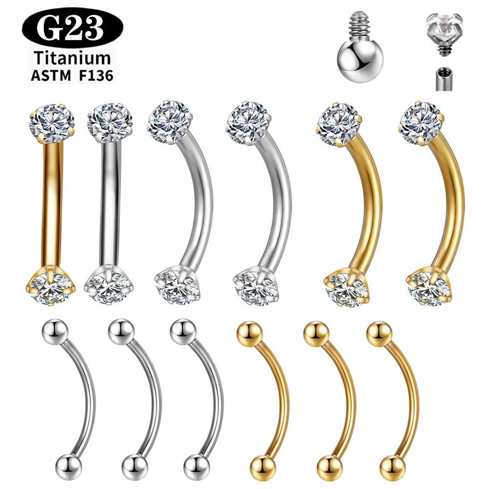 1/5 Pezzi Titanio ASTM F136 Filettatura Interna Piercing Sopracciglio Rook Barra Curva Kit Anelli per Sopracciglio Trago Labbra