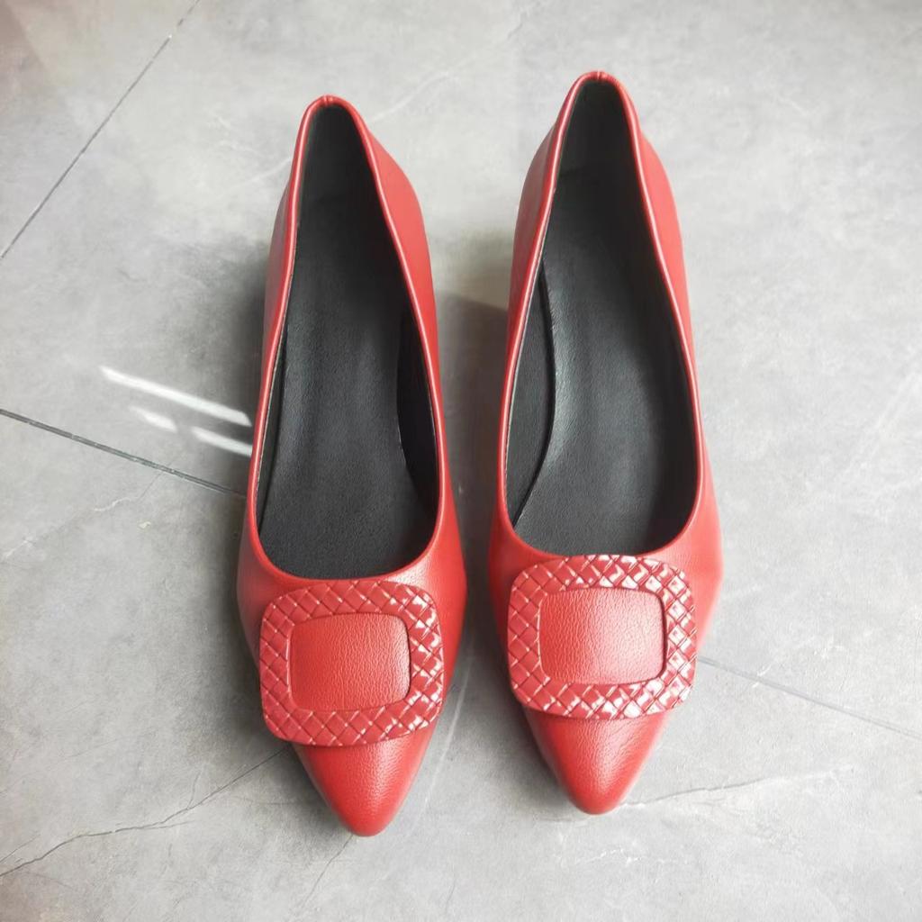 Fashion single shoes women's spring new light mouth solid color work shoes one pedal lazy shoes square buckle middle heel pointed