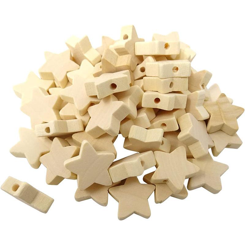 

50Pcs Natural Wood Beads Star Heart Shape Unfinished Wooden Loose Spacer Beads with Hole for Crafts DIY Jewelry Making