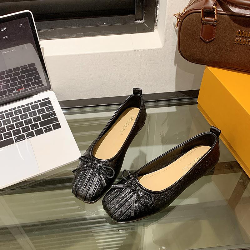 Shoes Woman 2025 Low Heels Bow-Knot Autumn Female Footwear Shallow Mouth New Grandma Summer Butterfly Boat Fall Dress Butterfly-