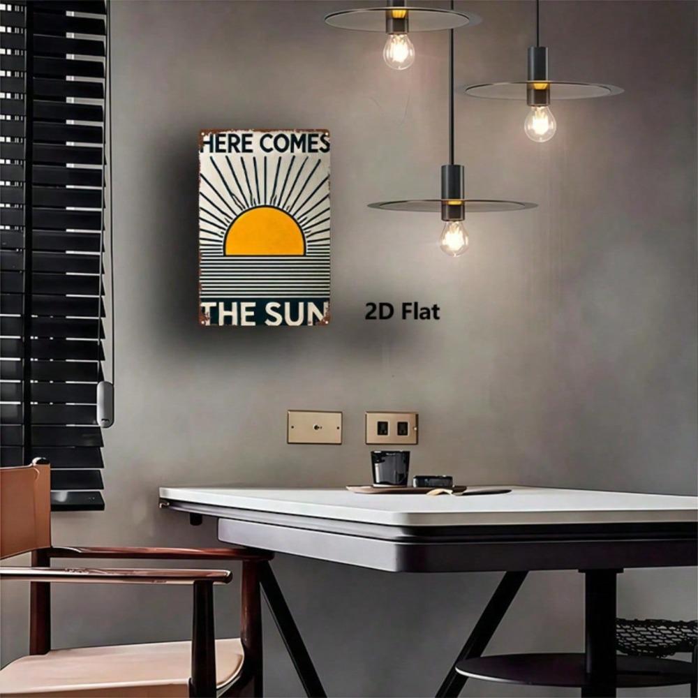 Here Comes the Sun 2D Metal Sign, Square Iron Wall Decor, Printed Hanging Plaque for Home Bar Cafe Garage