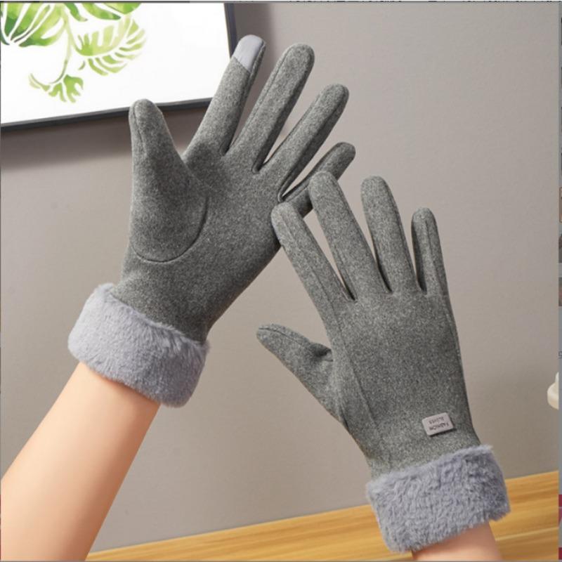 

Перчатки для женской зимы, с сенсорным экраном, милые студенческие, с плюшевой подкладкой, теплые, из девельвета, для улицы, для катания на трамвае, утолщенные, для вождения, для защиты от холода