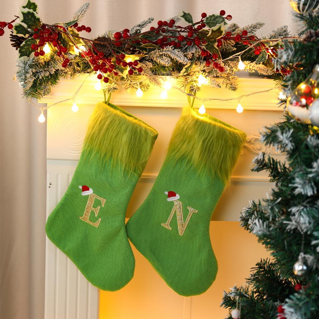Christmas Green Knitting Stocking Merry Christmas Decor For Home 2025 Xmas Ornaments Decor Navidad Noel Kerst New Year Gift 2025