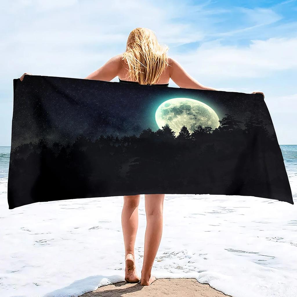 Adults Oversized Sand Free Beach Towel Forest Night Quick Dry Beach Towel Mens Microfiber Lightweight Travel Beach Towel