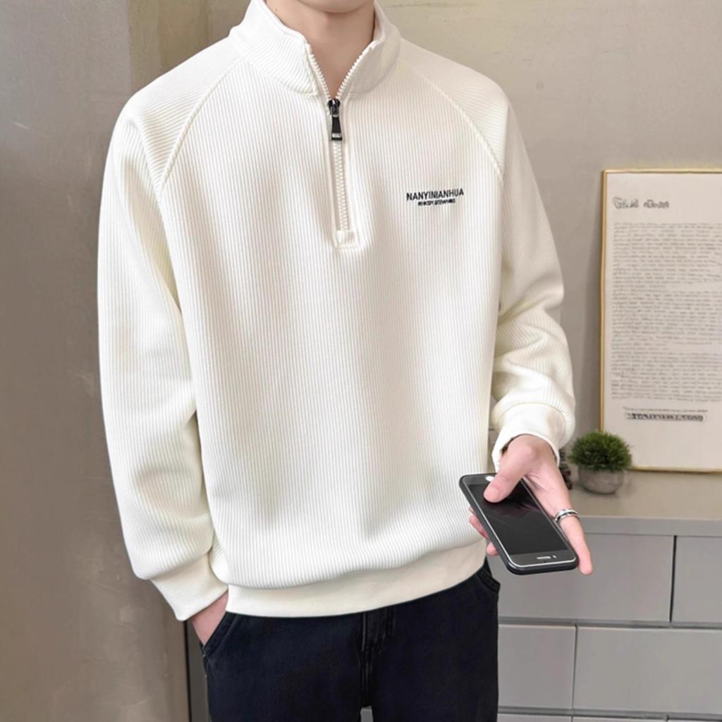 Zipper semi-turtleneck Internet celebrity ruffian handsome sweater season fashion warm base T-shirt men's trendy top t