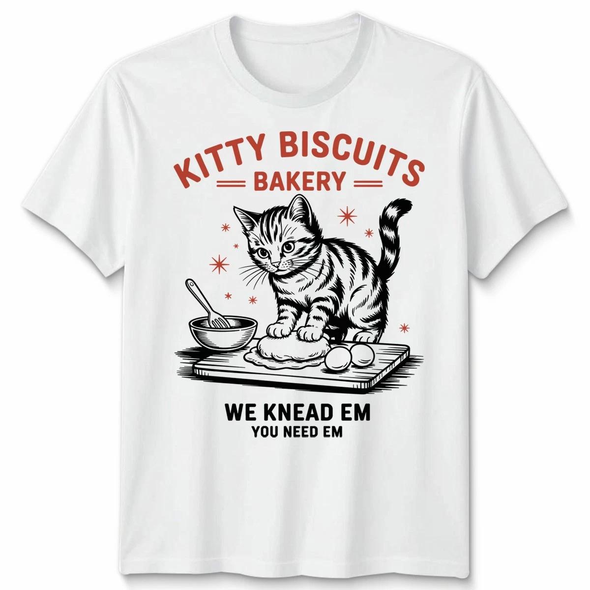 Kitty Biscuits Bakery T Shirt Funny Cat Kitten Owner Baking Food Pun Apparel S