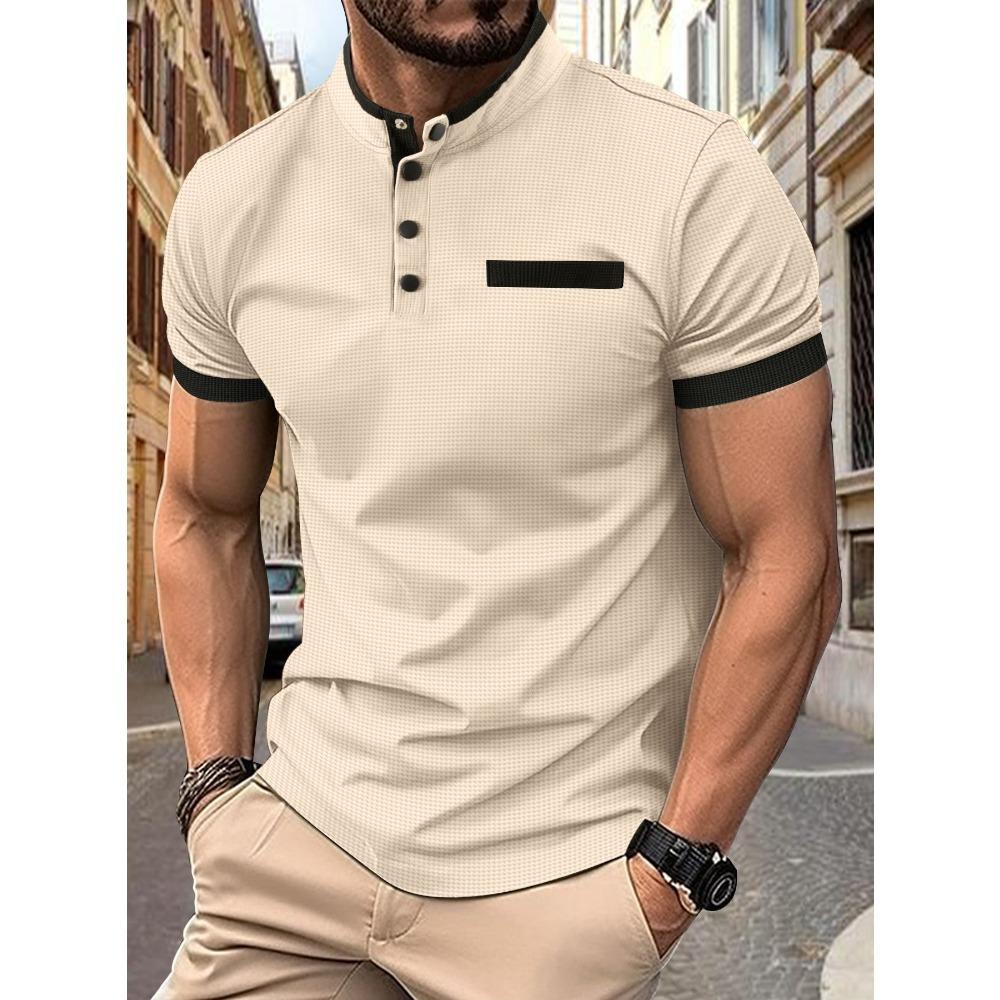

Men s summer casual polo shirt: checked, stand-up collar, short-sleeved sports shirt XXXL хакі
